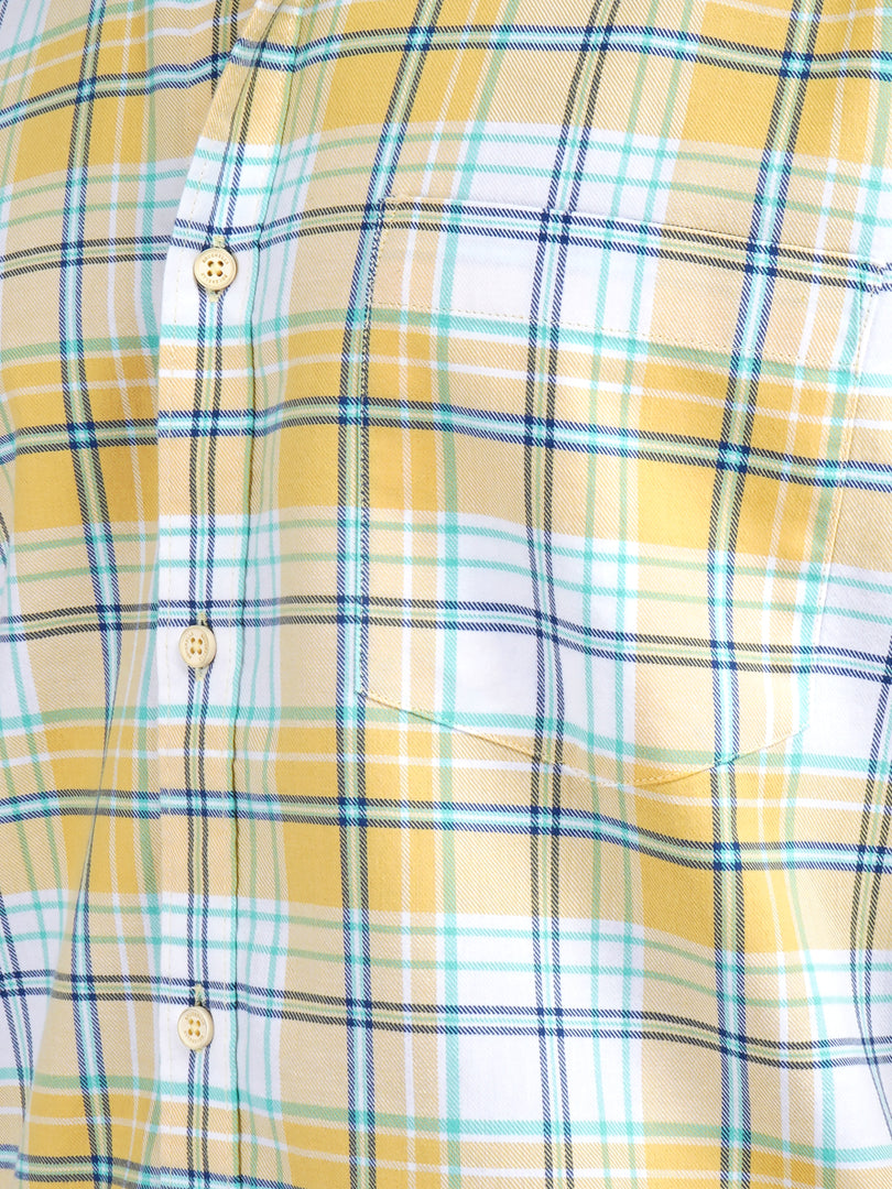 MENS COTTON YELLOW CHECKERED SLIM FIT FULL SLEEVE CASUAL SHIRT