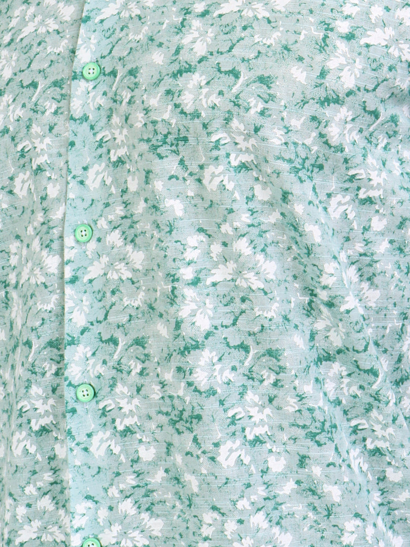 Men Smart Fit Floral Print Green Full Sleeve Shirt