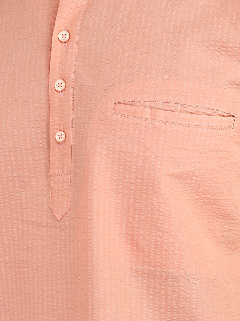 MENS POPCORN ORANGE PLAIN SLIM FIT SHORT KURTA