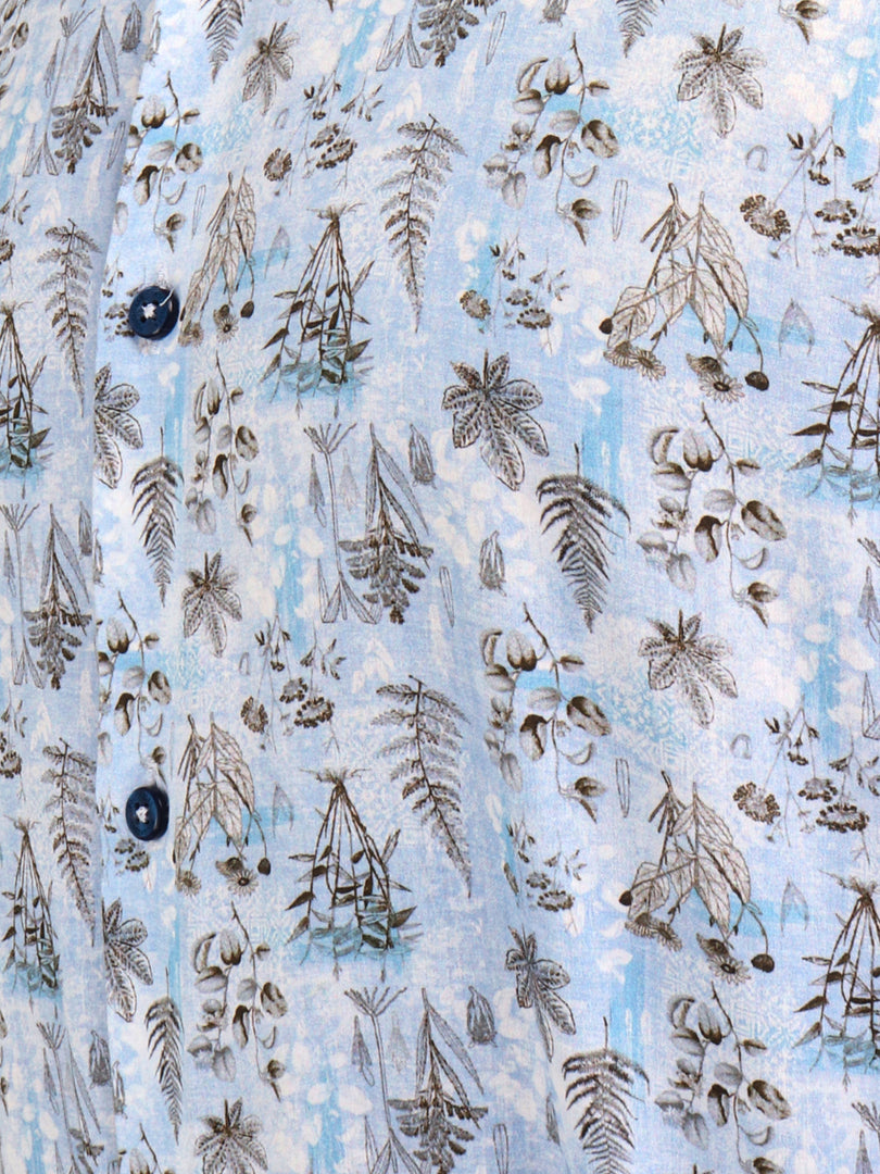 Men Smart Fit Floral Print Sky Full Sleeves Shirt