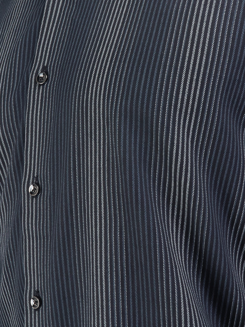 Men Smart Fit Stripped Black Full Sleeve Shirt