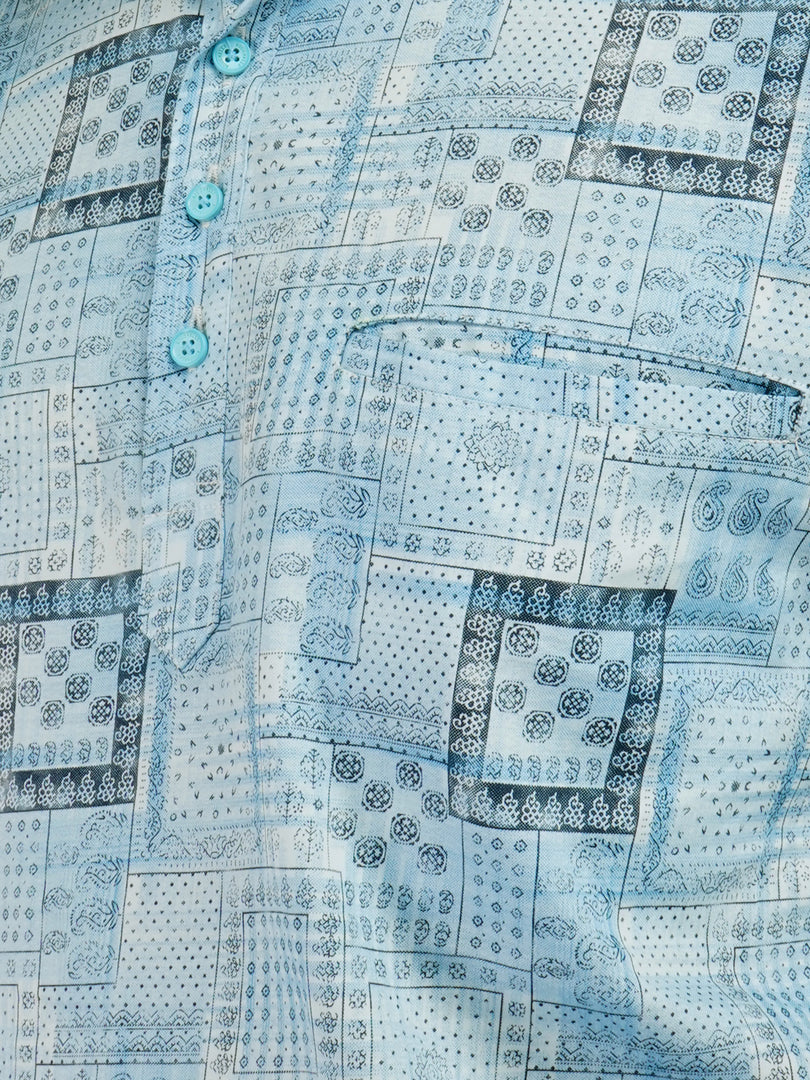 MENS COTTON SKY PRINTED SLIM FIT SHORT KURTA