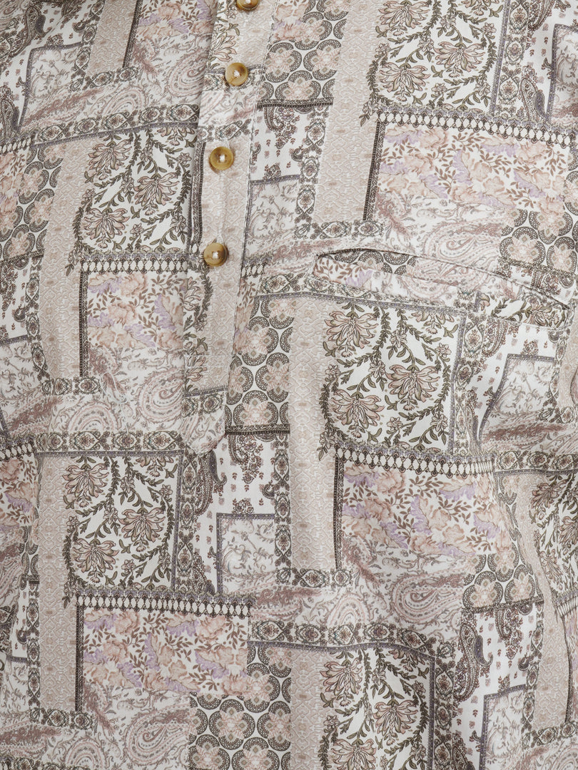 MENS COTTON MULTI COLOR PRINTED SLIM FIT SHORT KURTA