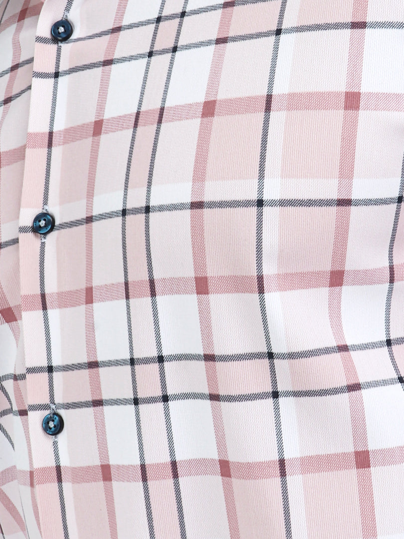 Men Smart Fit Chequered Pink Full Sleeve Shirt