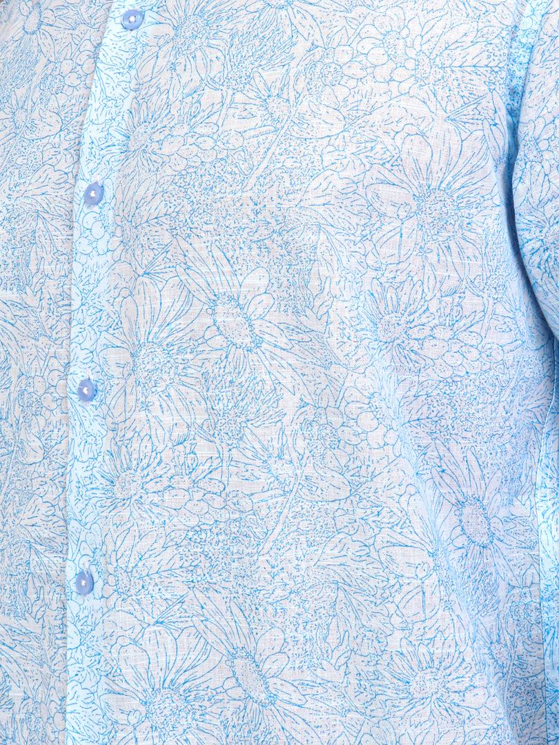 Men Smart Fit Floral Print Sky Full Sleeve Shirt