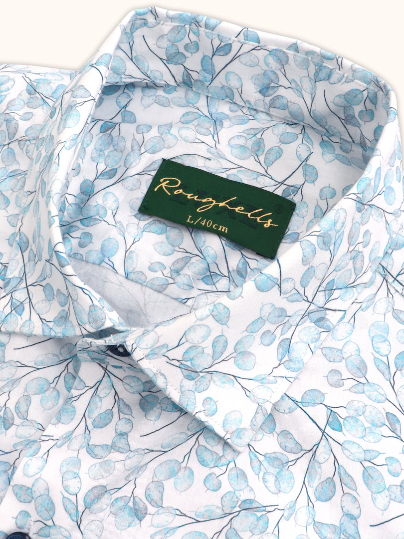 Men Smart Fit Floral Print Blue Full Sleeves Shirt