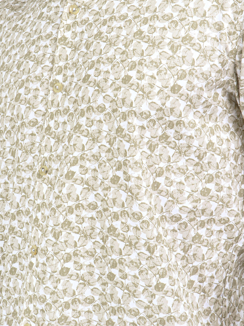Men Smart Fit Floral Print Beige Full Sleeve Shirt
