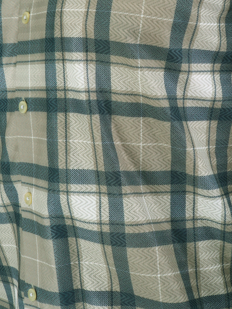 Men Smart Fit Chequered Olive Half Sleeve Shirt