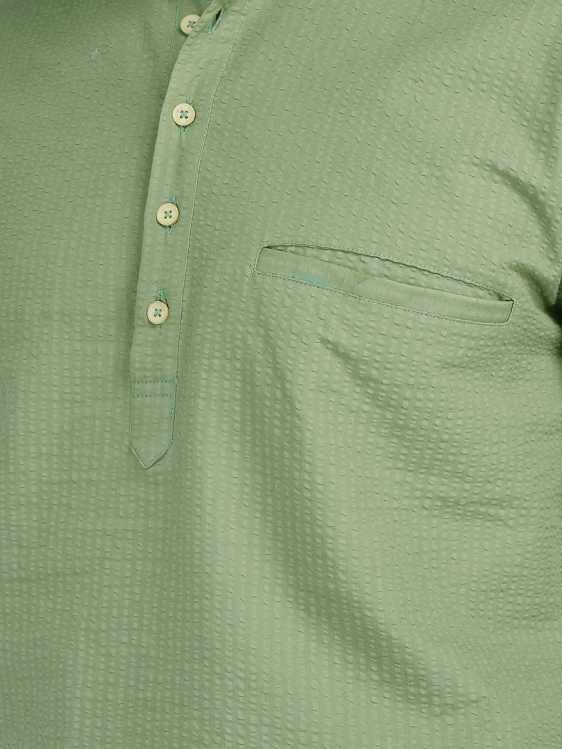 MENS POPCORN GREEN PLAIN SLIM FIT SHORT KURTA