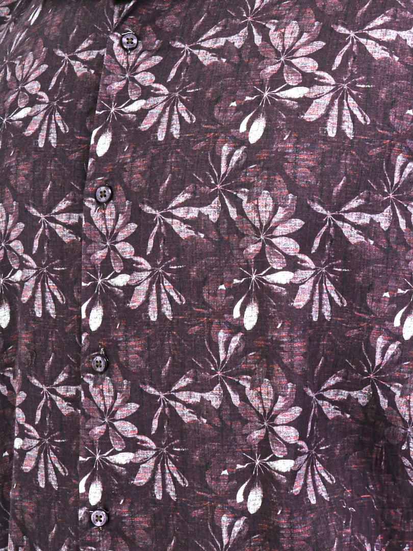 Men Smart Fit Floral Print Brown Full Sleeves Shirt