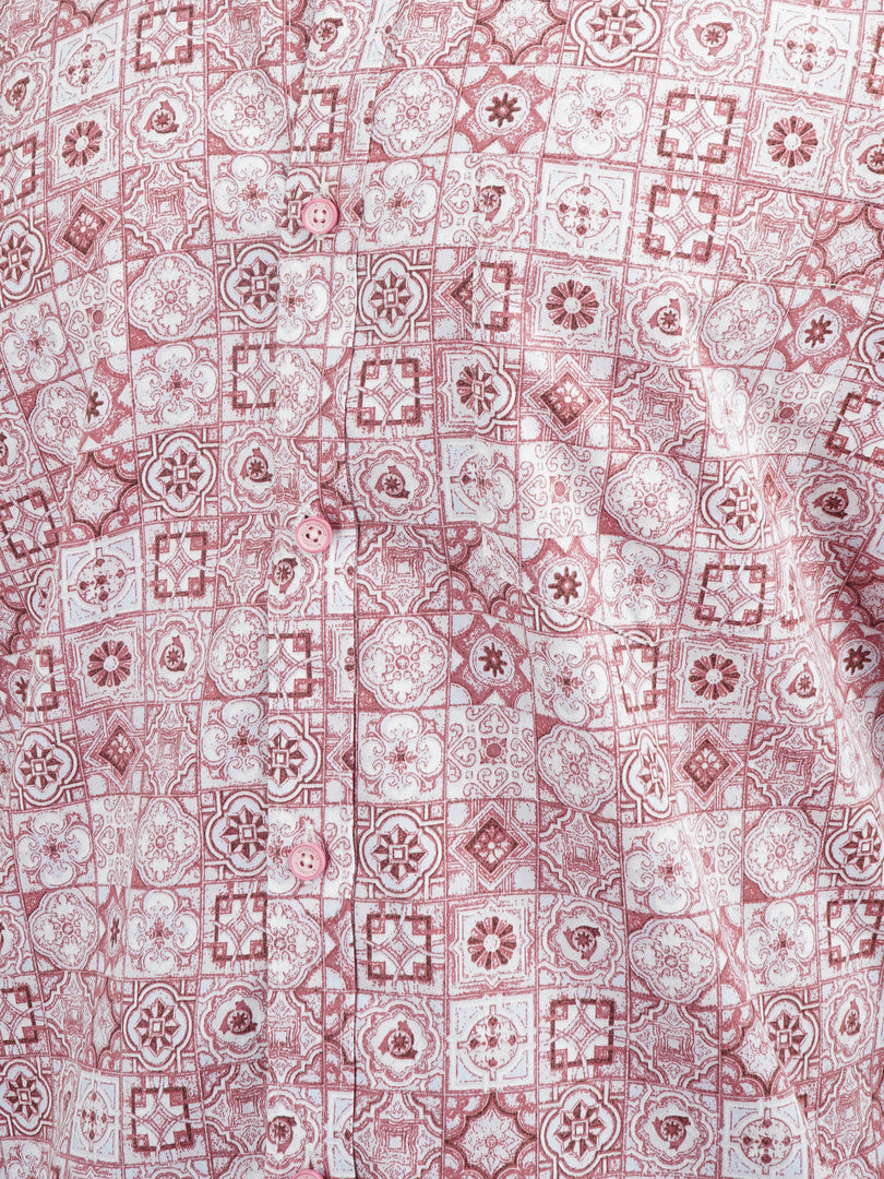 MENS COTTON PINK PRINTED SLIM FIT FULL SLEEVE CASUAL SHIRT