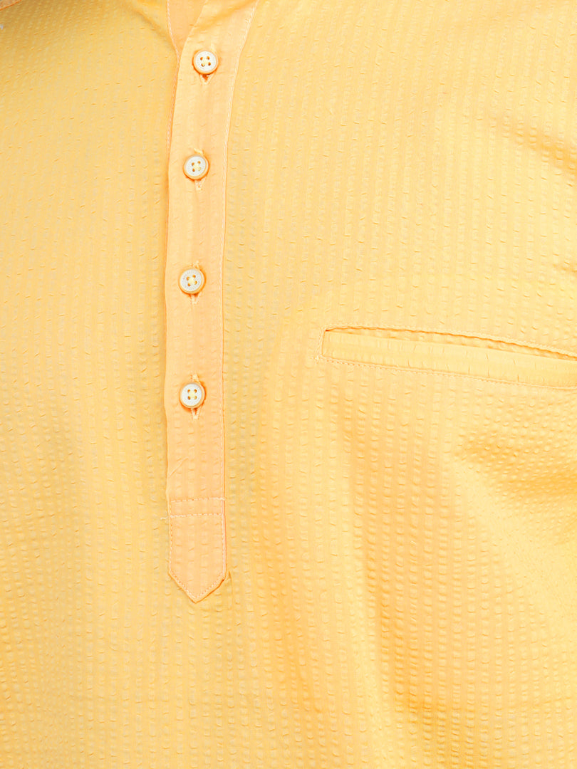 MENS POPCORN YELLOW PLAIN SLIM FIT SHORT KURTA