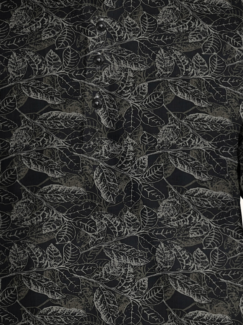 Men Smart Fit Floral Print Black Full Sleeve Kurta