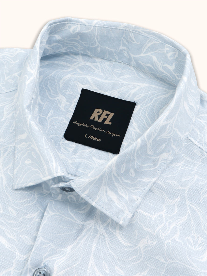 Men Smart Fit Floral Print Blue Full Sleeve Shirt