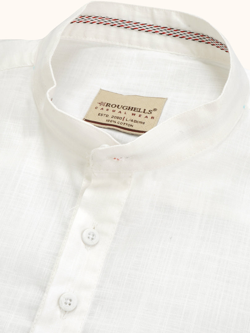 MENS COTTON WHITE PLAIN SLIM FIT SHORT KURTA