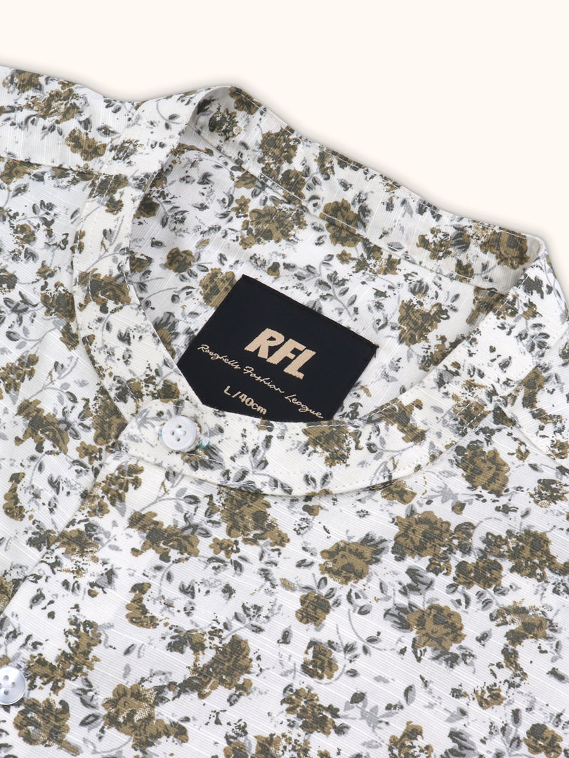 Men Smart Fit Floral Print Mustard Full Sleeve Shirt