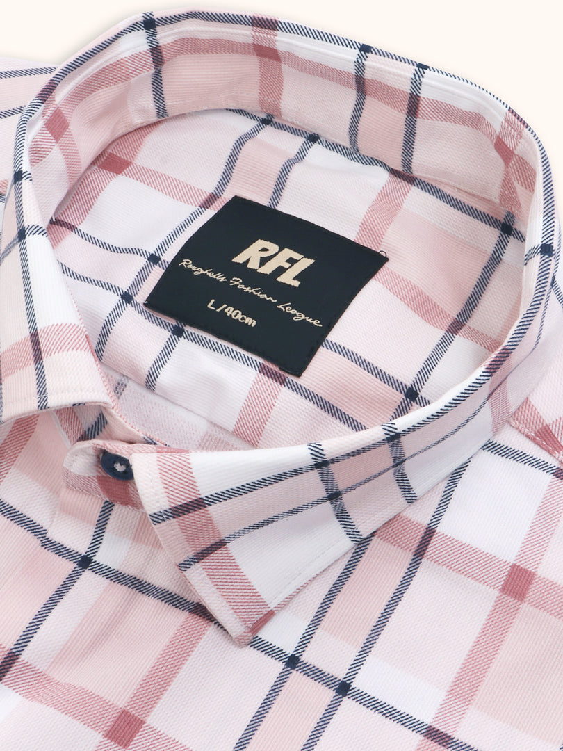 Men Smart Fit Chequered Pink Full Sleeve Shirt