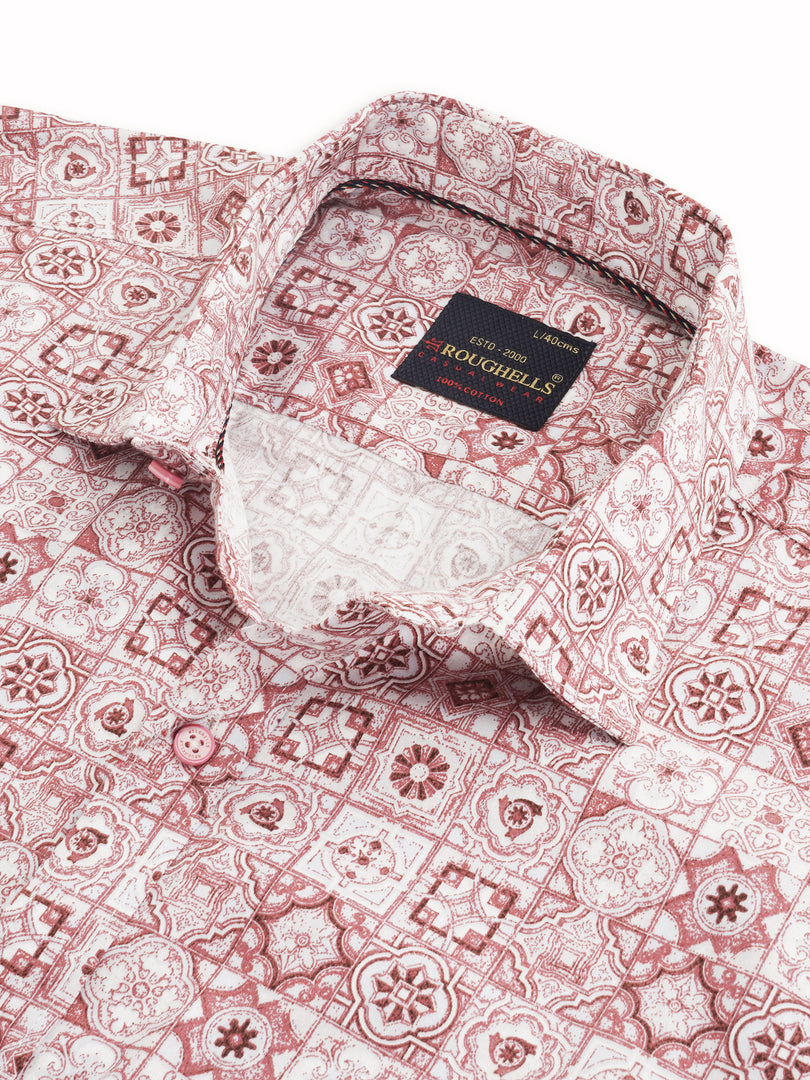 MENS COTTON PINK PRINTED SLIM FIT FULL SLEEVE CASUAL SHIRT