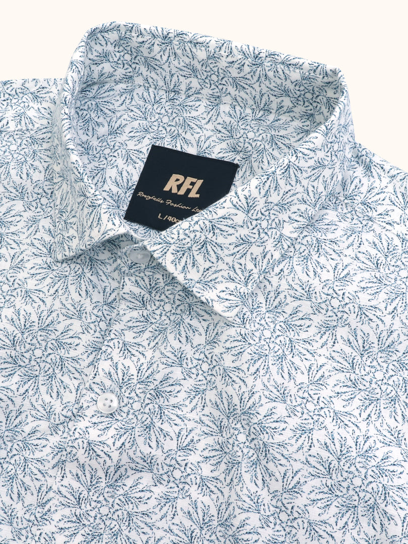 Men Smart Fit Floral Print White Full Sleeve Shirt