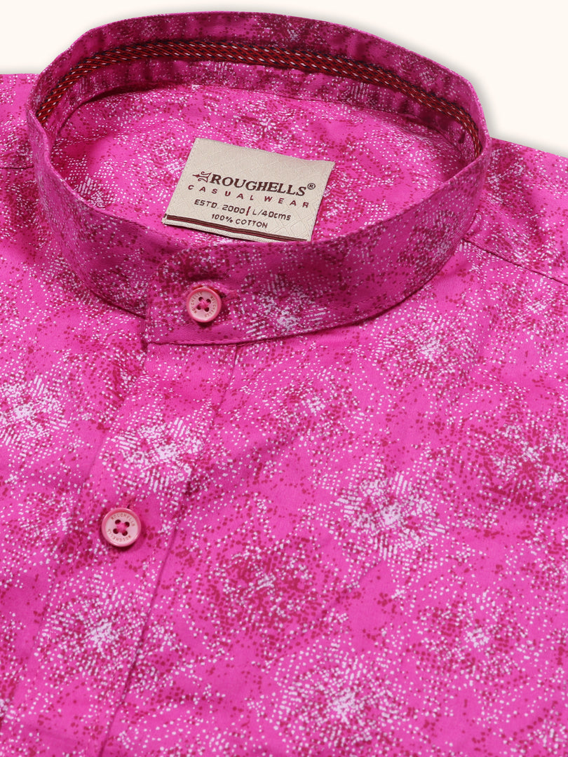 MENS COTTON PINK PRINTED SLIM FIT FULL SLEEVE CASUAL SHIRT