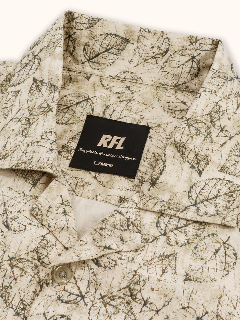 Men Smart Fit Floral Print Beige Half Sleeve Shirt