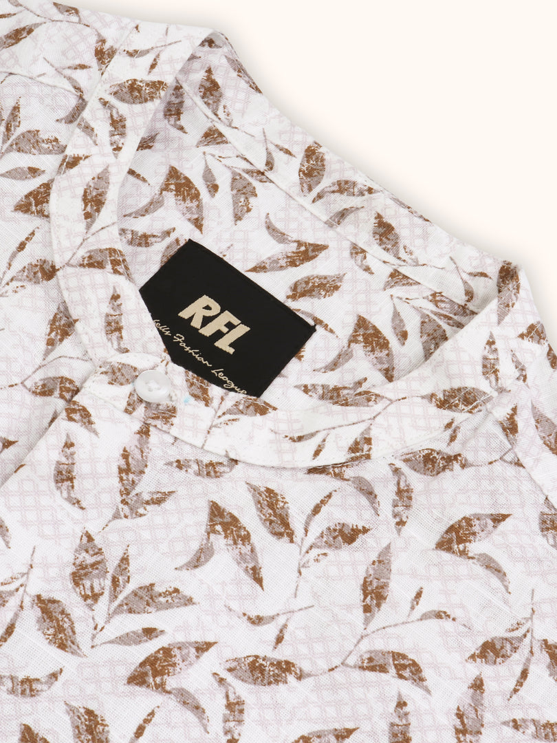 Men Smart Fit Floral Print Brown Full Sleeve Shirt