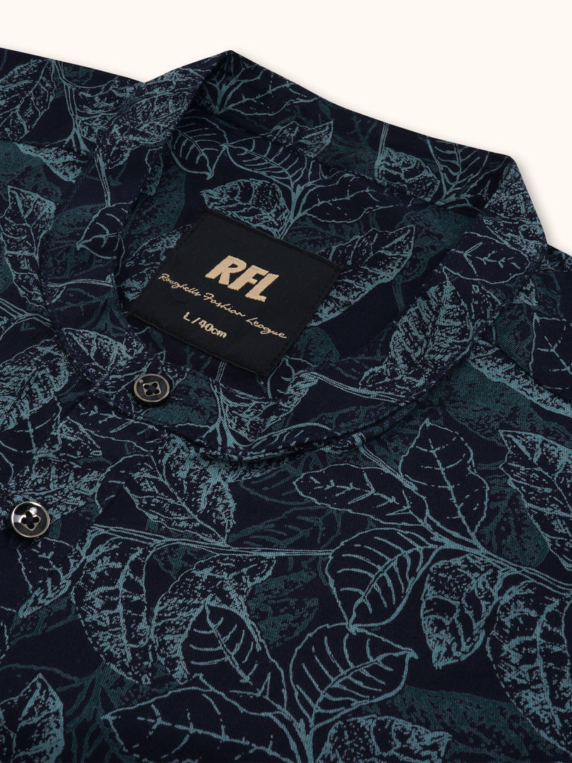Men Smart Fit Floral Print Blue Full Sleeve Kurta