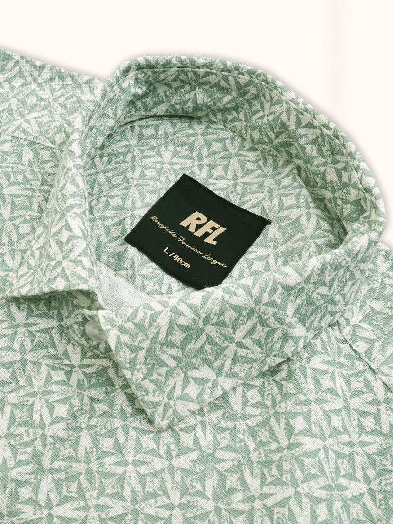 Men Smart Fit Abstract Print Green Full Sleeve Shirt