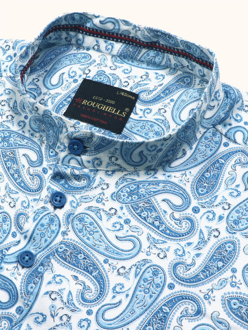 MENS COTTON SKY PRINTED SLIM FIT SHORT KURTA