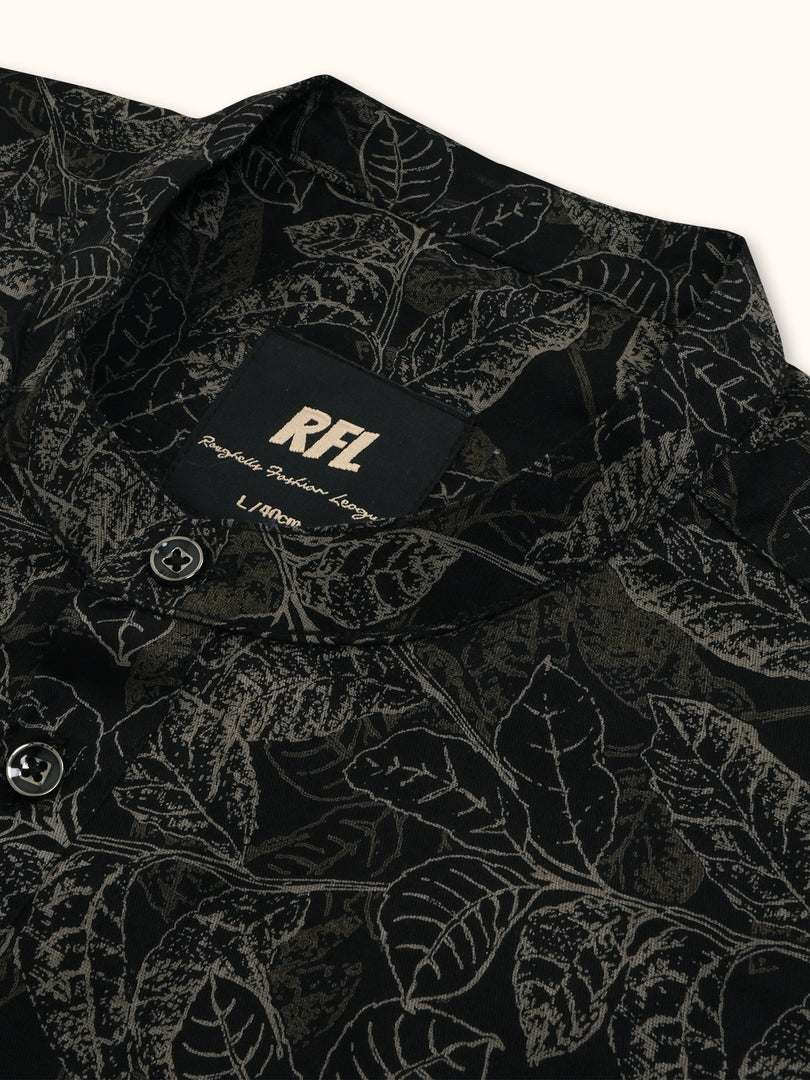 Men Smart Fit Floral Print Black Full Sleeve Kurta