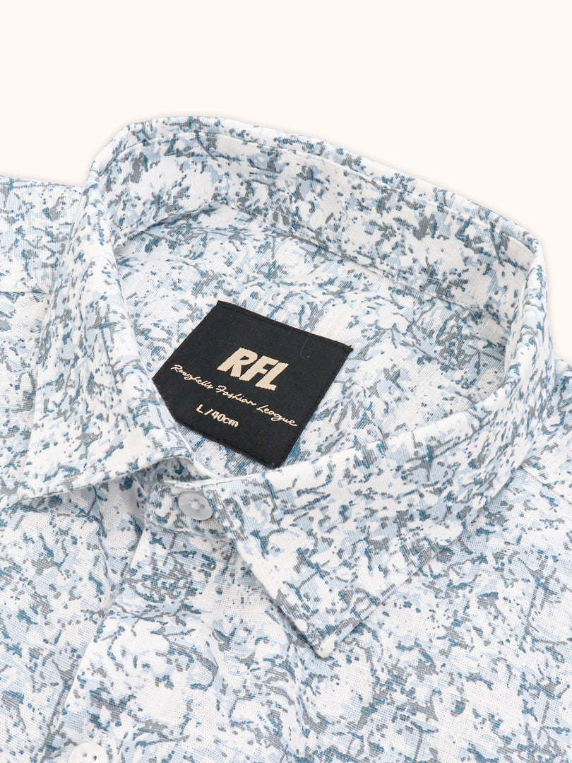 Men Smart Fit Abstract Print Blue Full Sleeve Shirt