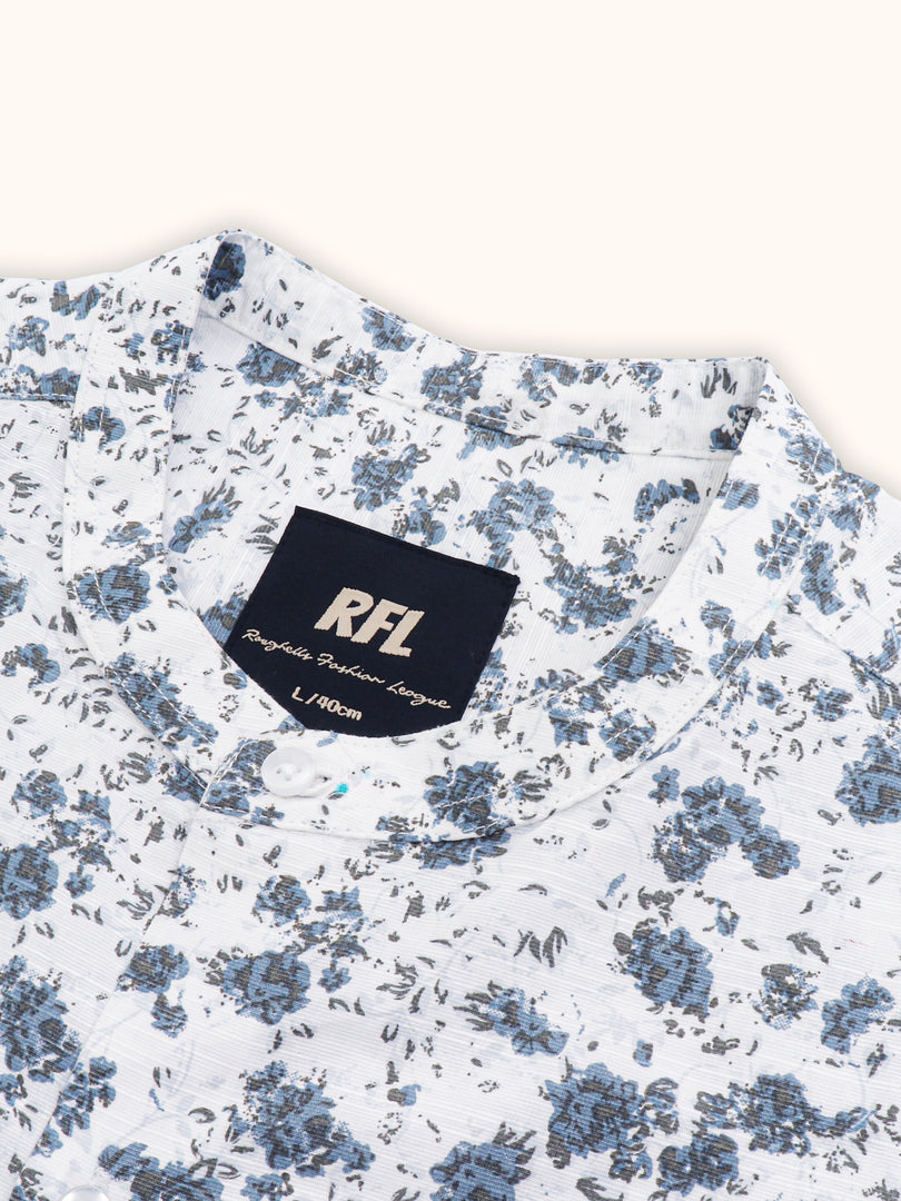 Men Smart Fit Floral Print Blue Full Sleeve Shirt