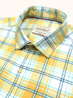 Load image into Gallery viewer, MENS COTTON YELLOW CHECKERED SLIM FIT FULL SLEEVE CASUAL SHIRT
