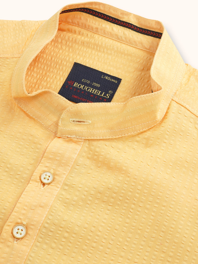 MENS POPCORN YELLOW PLAIN SLIM FIT SHORT KURTA