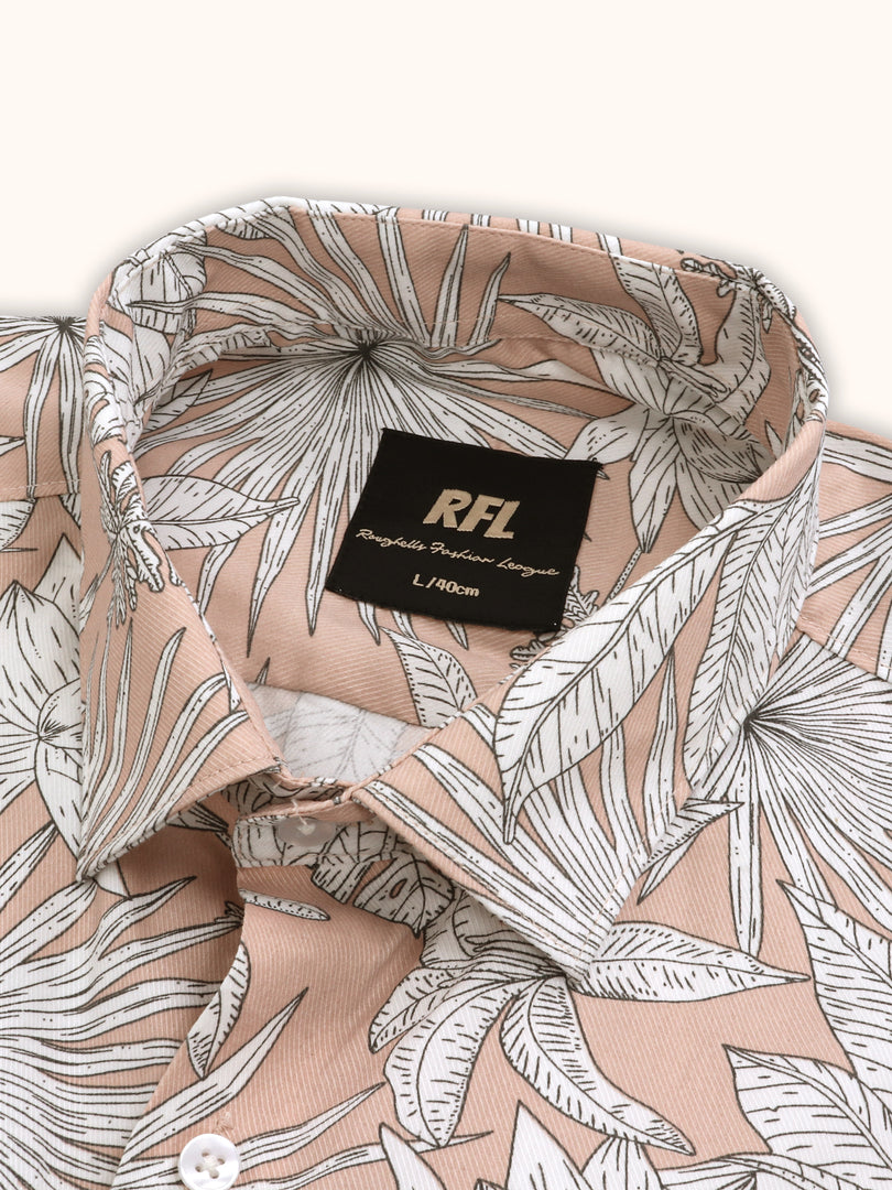 Men Smart Fit Floral Print Peach Full Sleeve Shirt