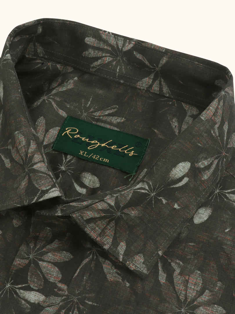 Men Smart Fit Floral Print Olive Full Sleeves Shirt