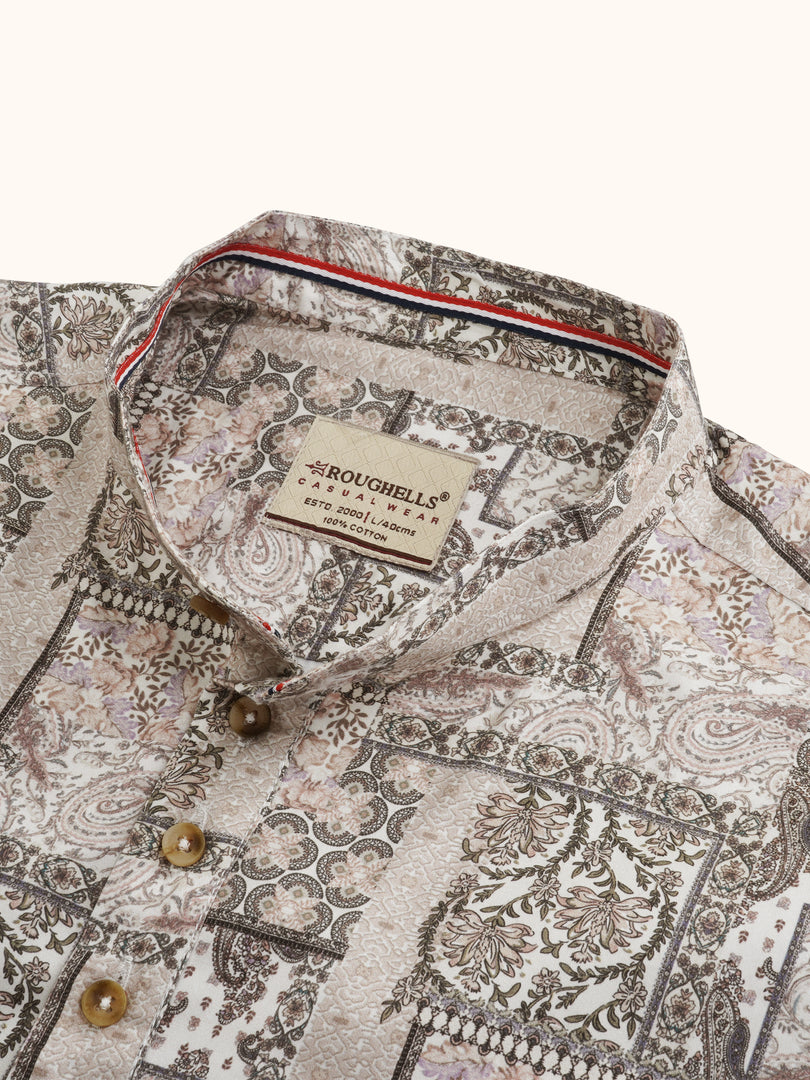MENS COTTON MULTI COLOR PRINTED SLIM FIT SHORT KURTA