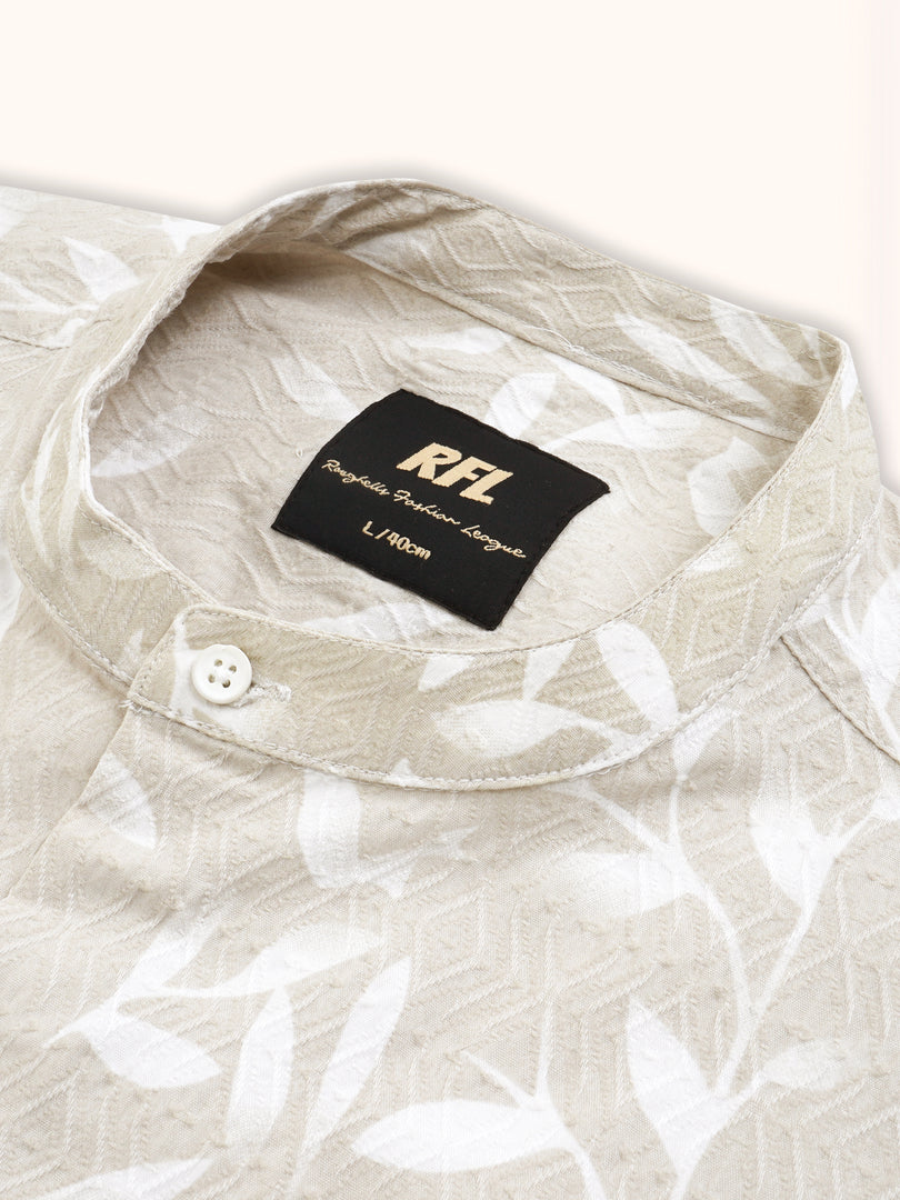 Men Smart Fit Floral Print Cream Full Sleeve Shirt