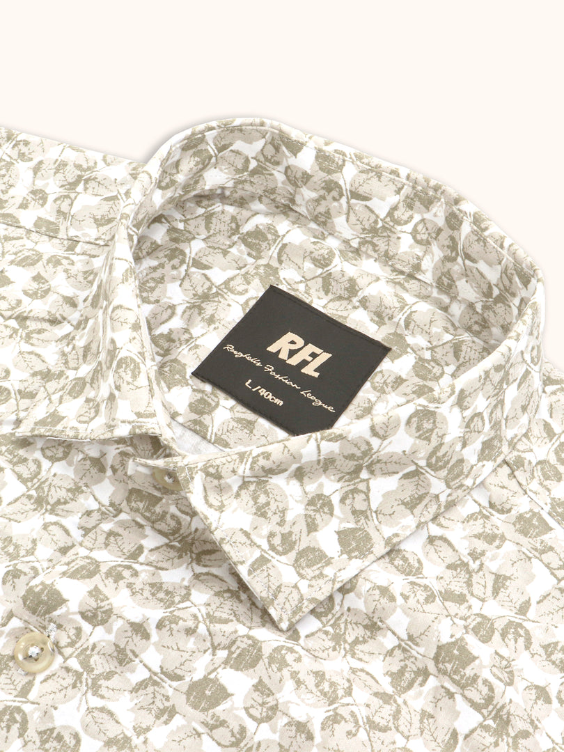 Men Smart Fit Floral Print Beige Full Sleeve Shirt