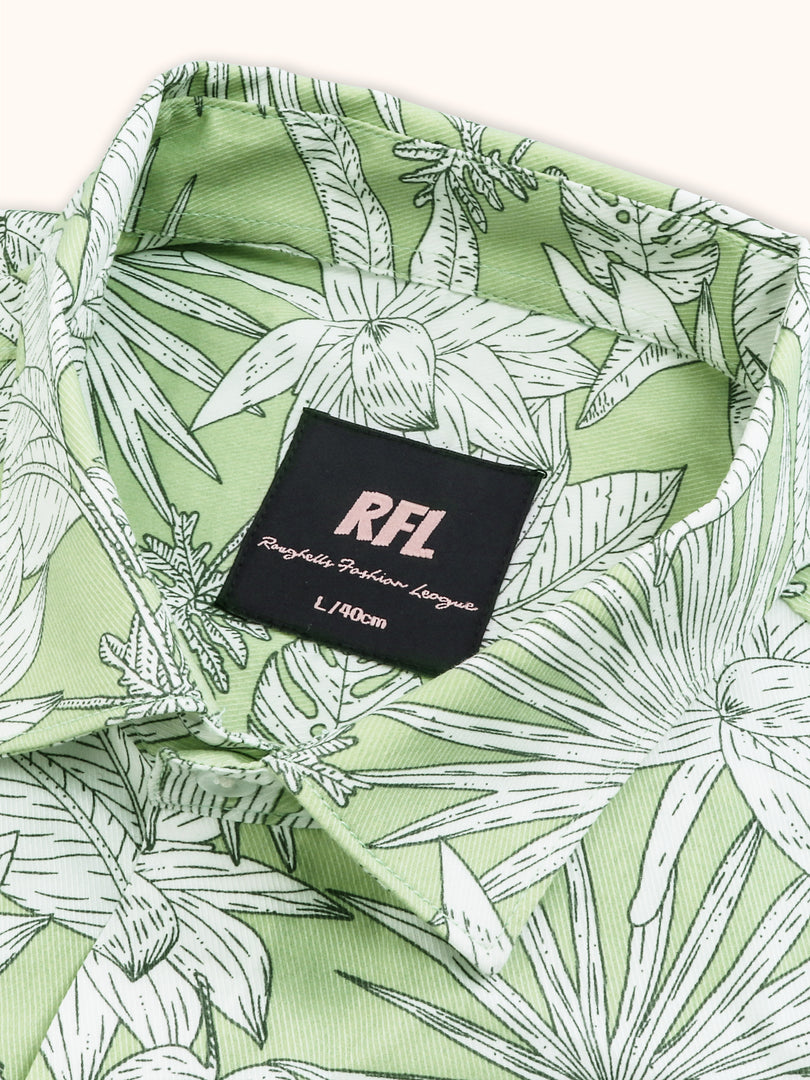 Men Smart Fit Floral Print Green Full Sleeve Shirt