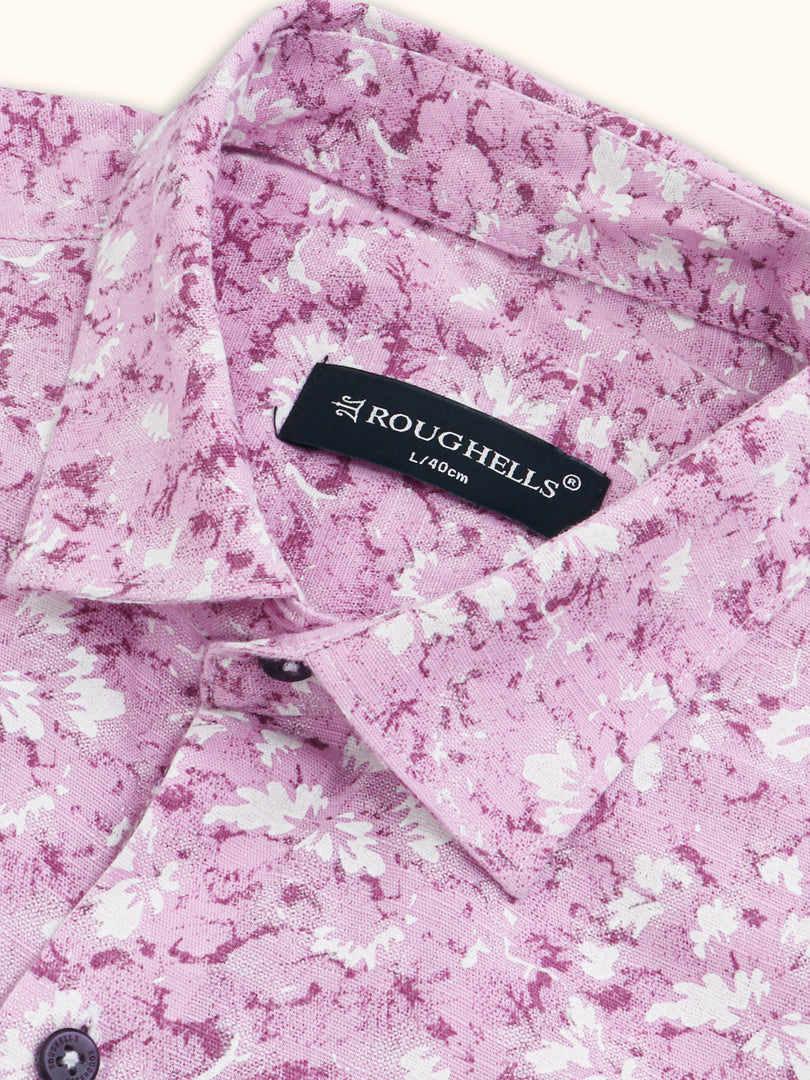 Men Smart Fit Floral Print Pink Full Sleeve Shirt