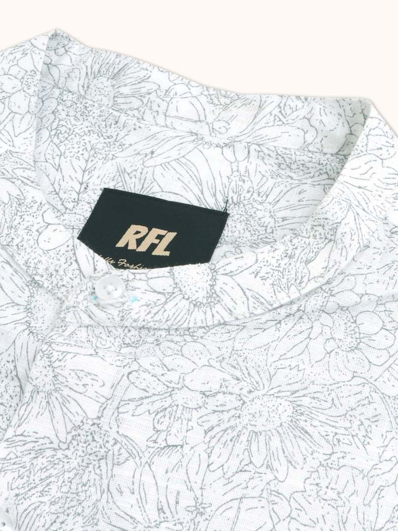 Men Smart Fit Floral Print White Full Sleeve Shirt