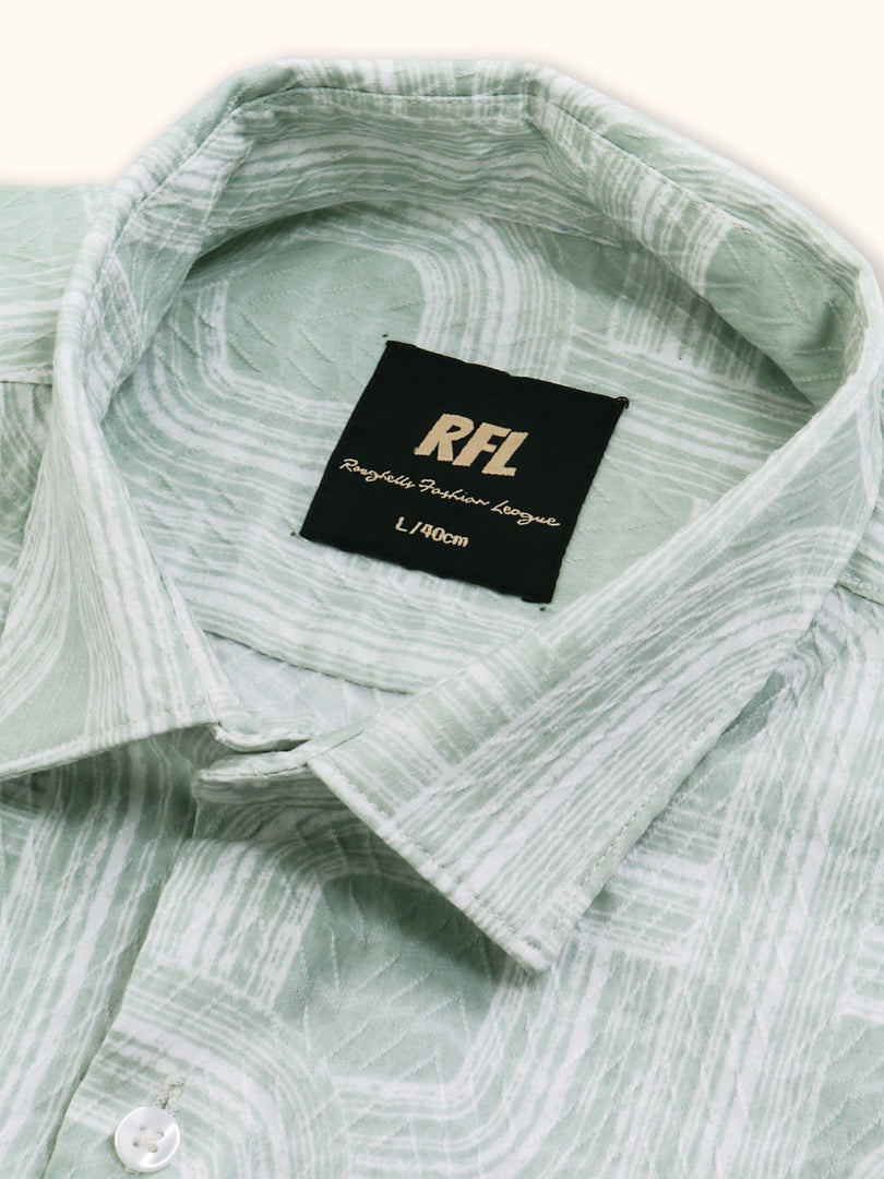 Men Smart Fit Abstract Print Green Full Sleeve Shirt