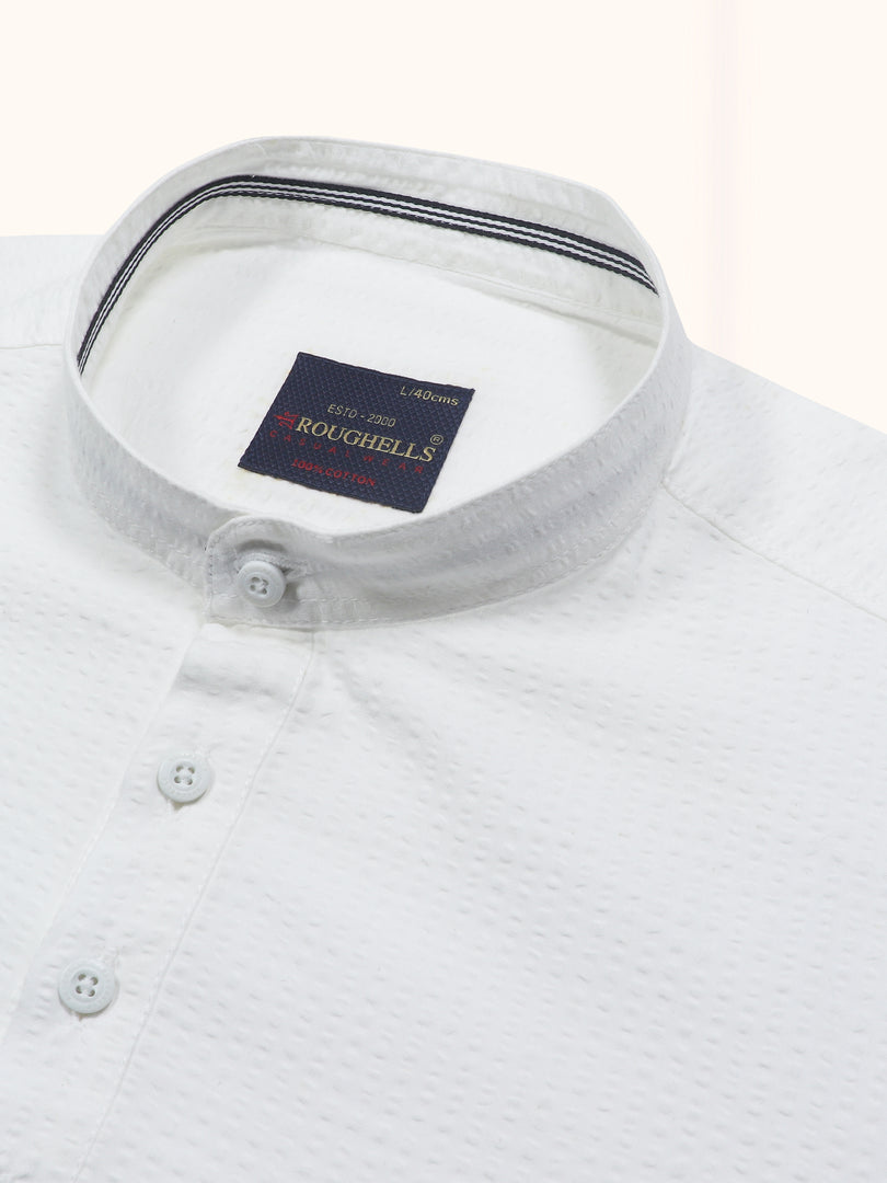 MENS POPCORN WHITE PLAIN SLIM FIT SHORT KURTA