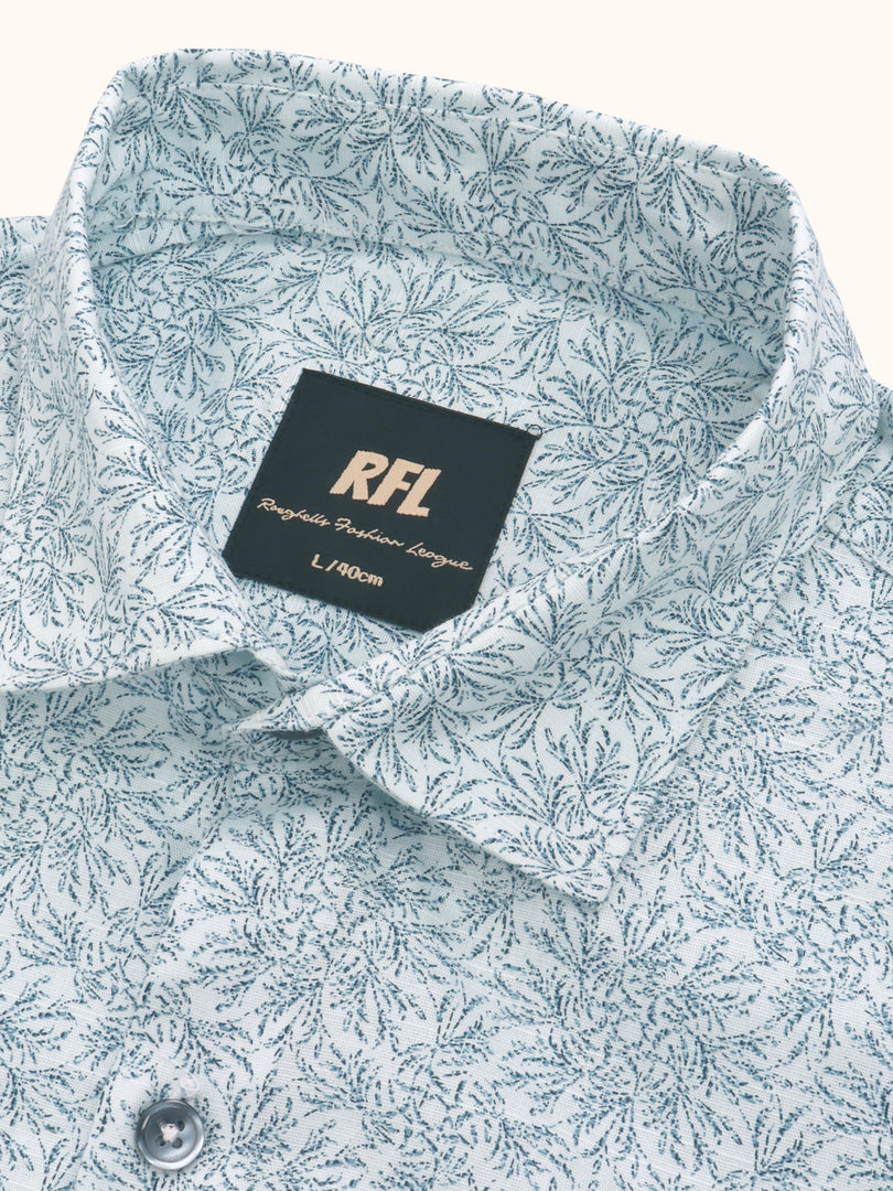 Men Smart Fit Floral Print Green Full Sleeve Shirt