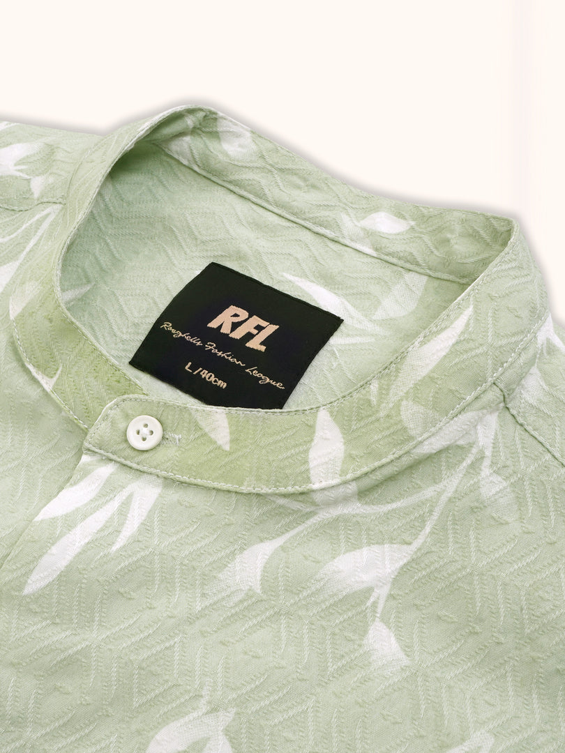 Men Smart Fit Floral Print Green Full Sleeve Shirt