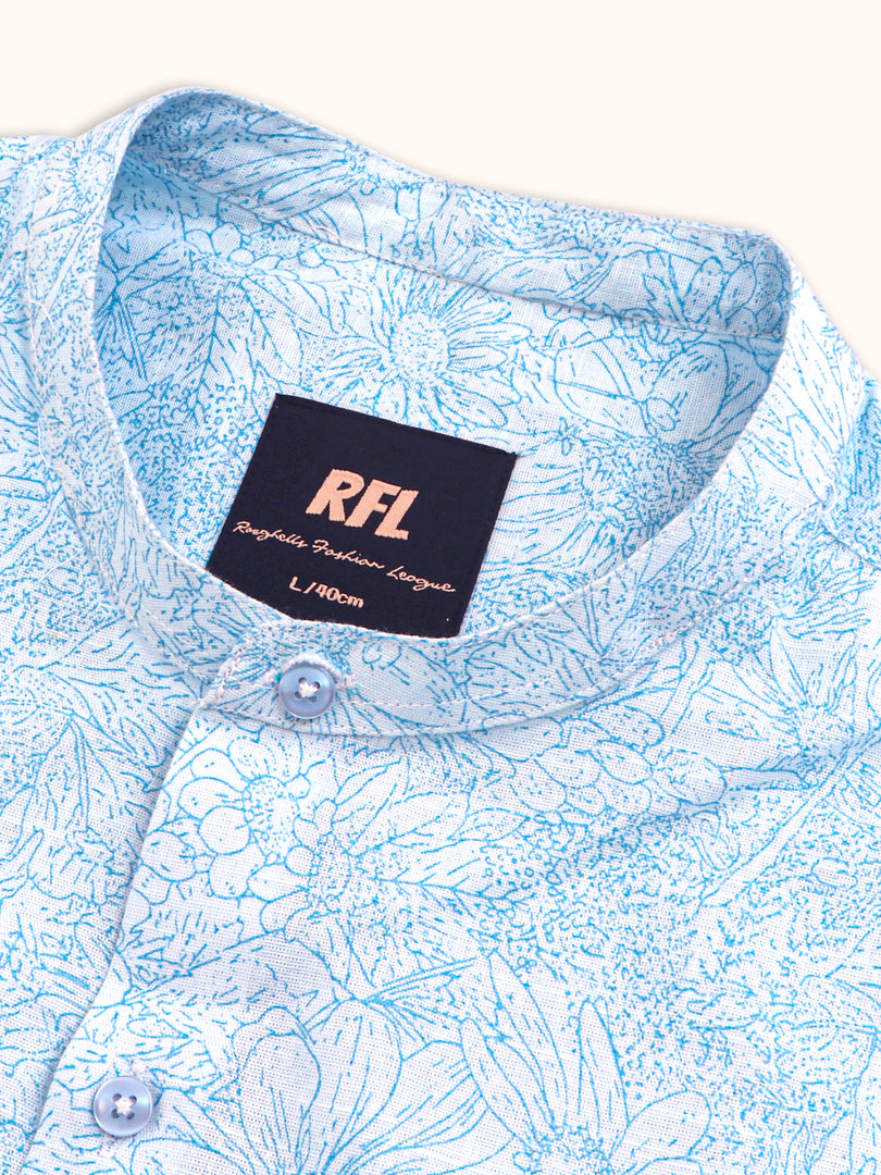 Men Smart Fit Floral Print Sky Full Sleeve Shirt
