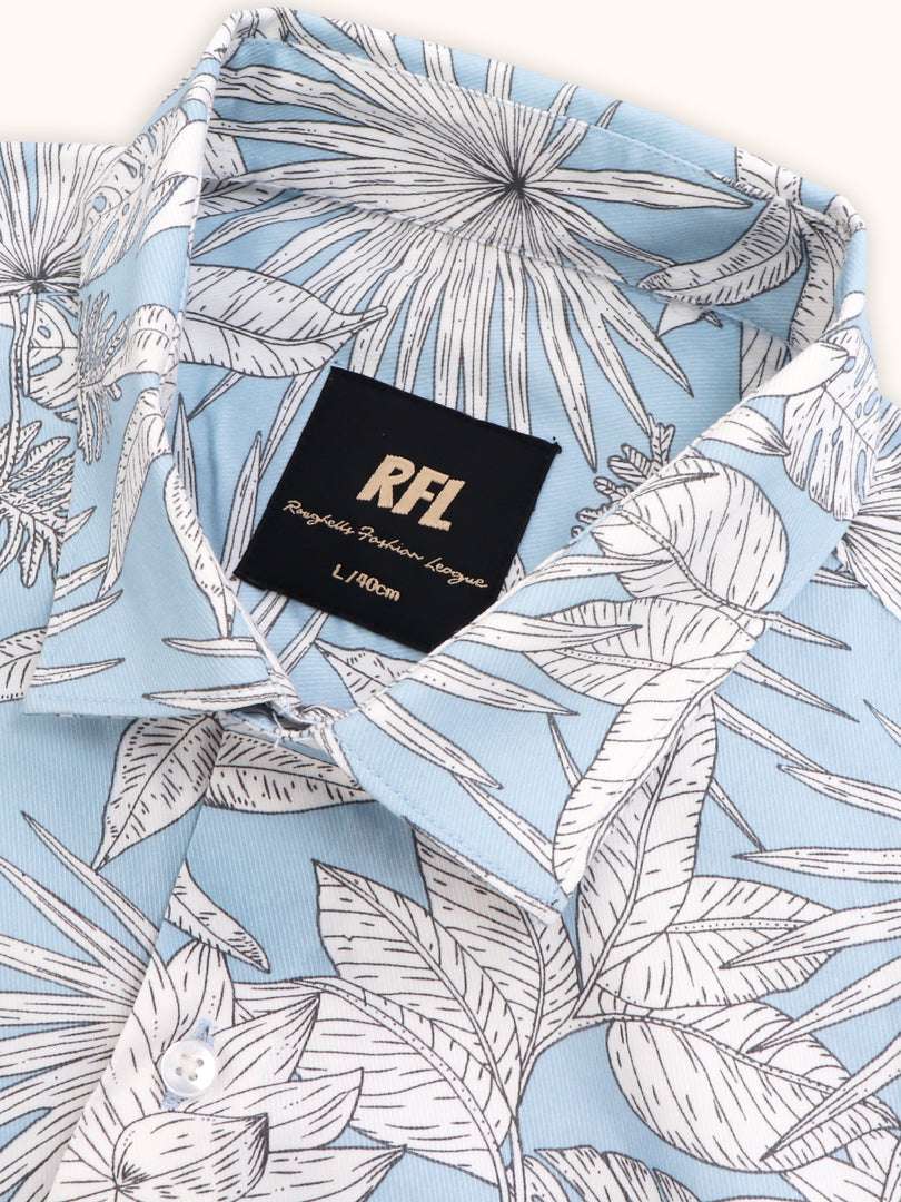 Men Smart Fit Floral Print Blue Full Sleeve Shirt