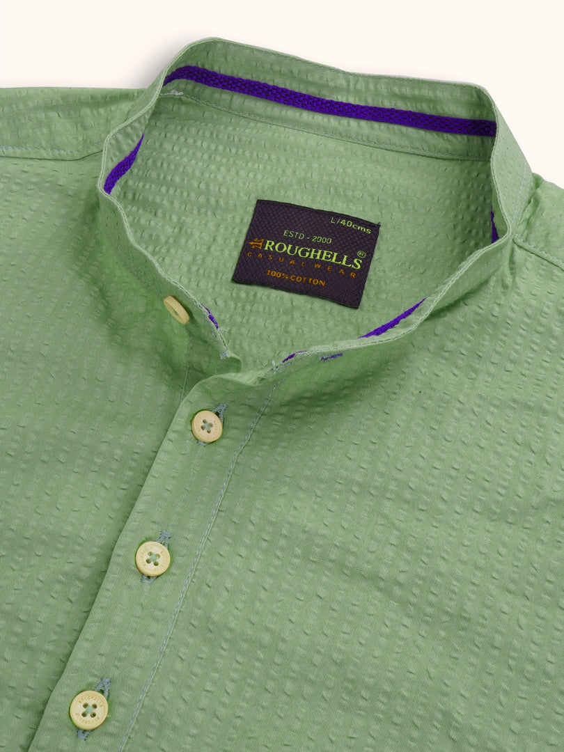MENS POPCORN GREEN PLAIN SLIM FIT SHORT KURTA