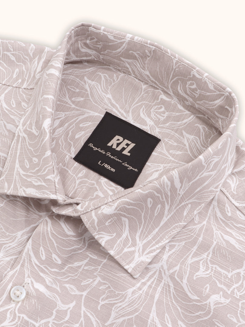 Men Smart Fit Floral Print Peach Full Sleeve Shirt